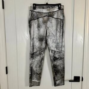 Free People Silver Foil High-Waist Leggings S EUC